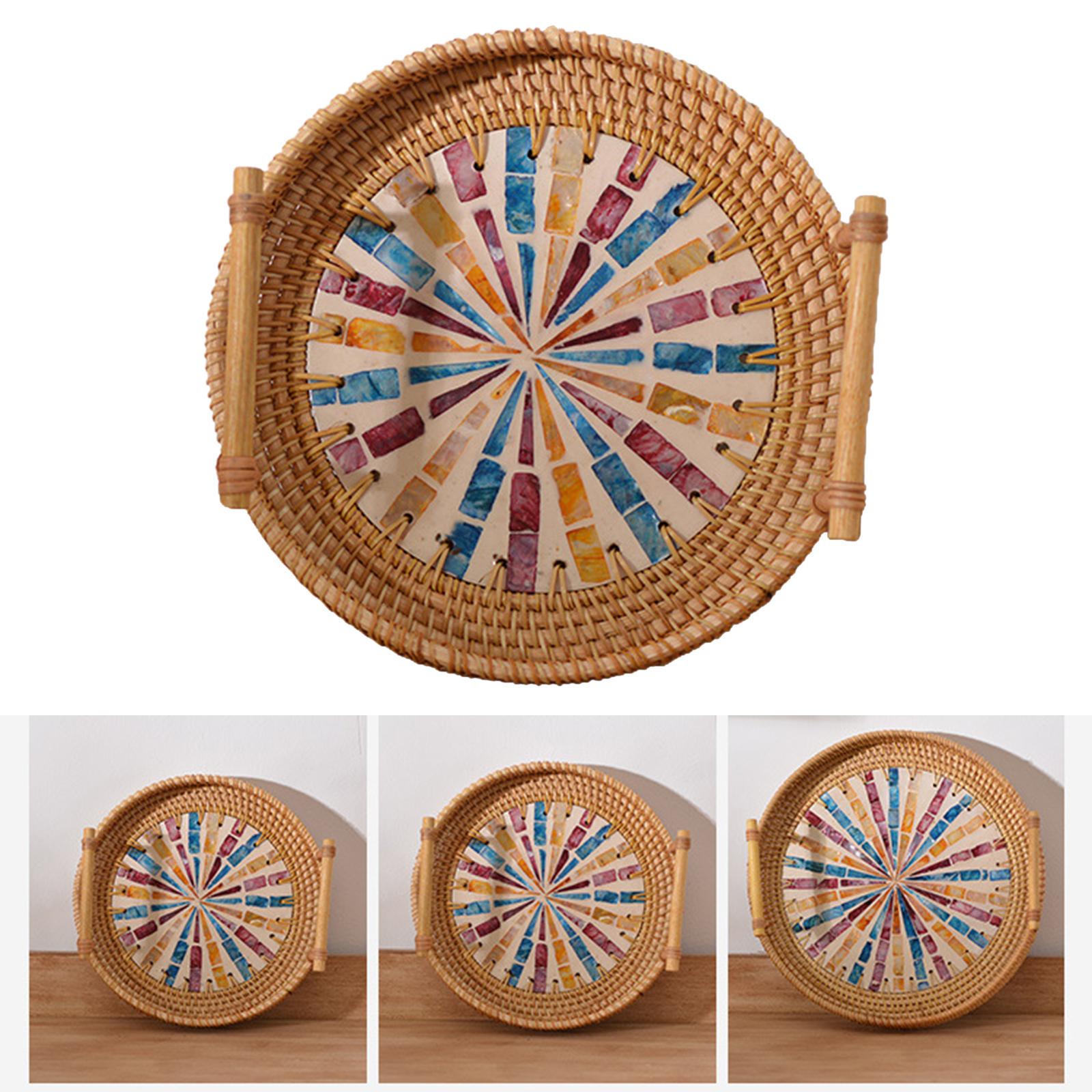 Multifunctional Round Woven Tr - Rattan Tray Handle review and price